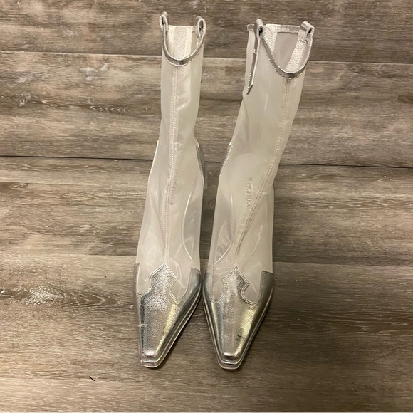 Jeffrey Campbell | Get-rowdy Heeled Bootie in Silver Mesh Size 6 - Picture 4 of 12